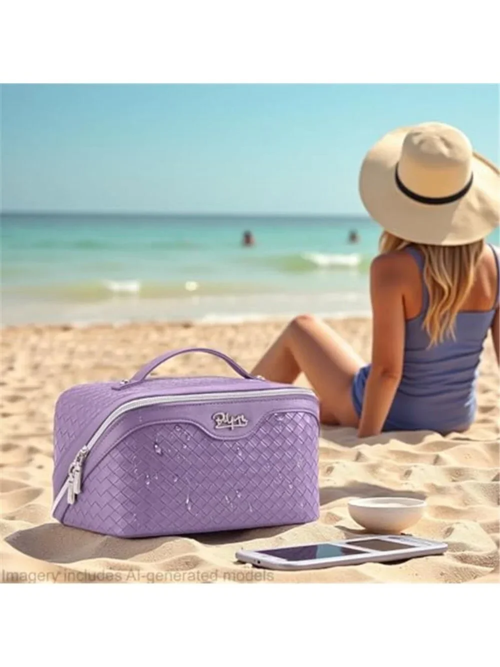 Large Capacity Travel Makeup Bag 3 Piece Set Cosmetic Toiletry Organizer Purple